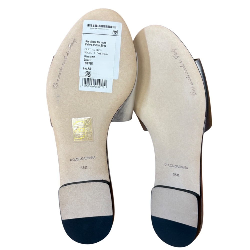 NEW Dolce & Gabbana Ciabatta Flat Nappa Mordore Silver Slides size 35.5 $795.00 - Picture 12 of 16